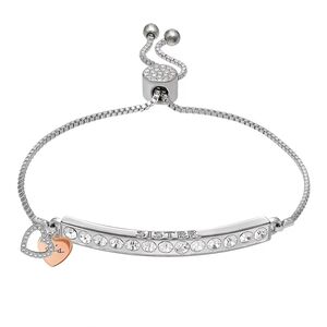 Sister Crystal Bar Toggle Bracelet - Silver with Rose Gold Heart